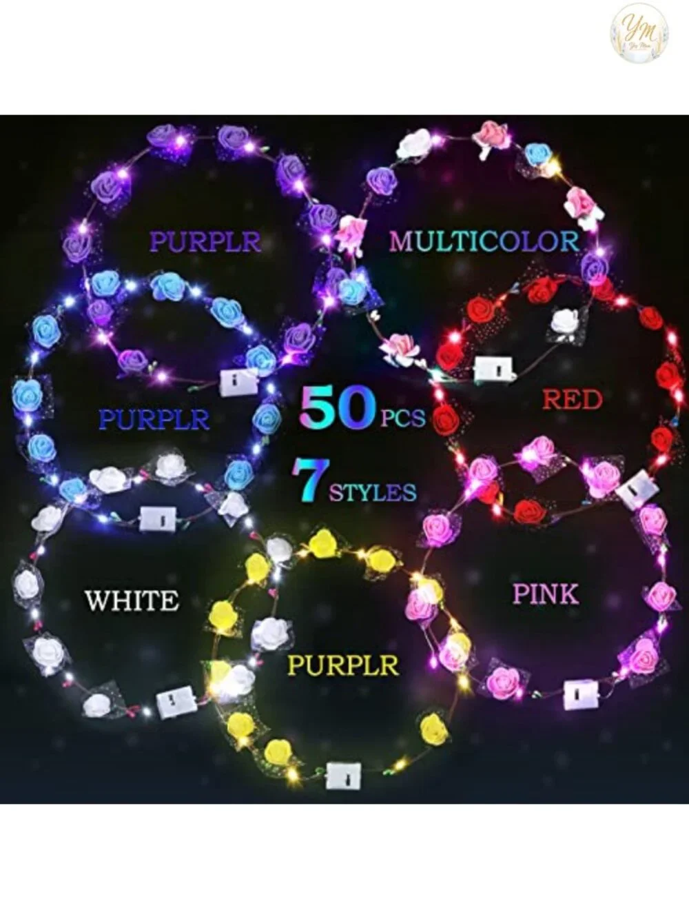 50 LED Flower Crowns Light Up Headbands Hair Accessories for Women Cosplay
